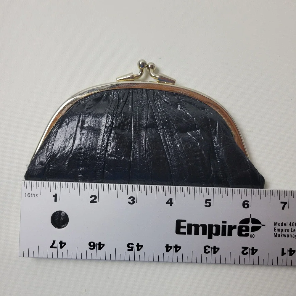 Set of 2 Lee Sands Vintage Eel Skin Coin Purse Black Brown Kiss Lock Korea